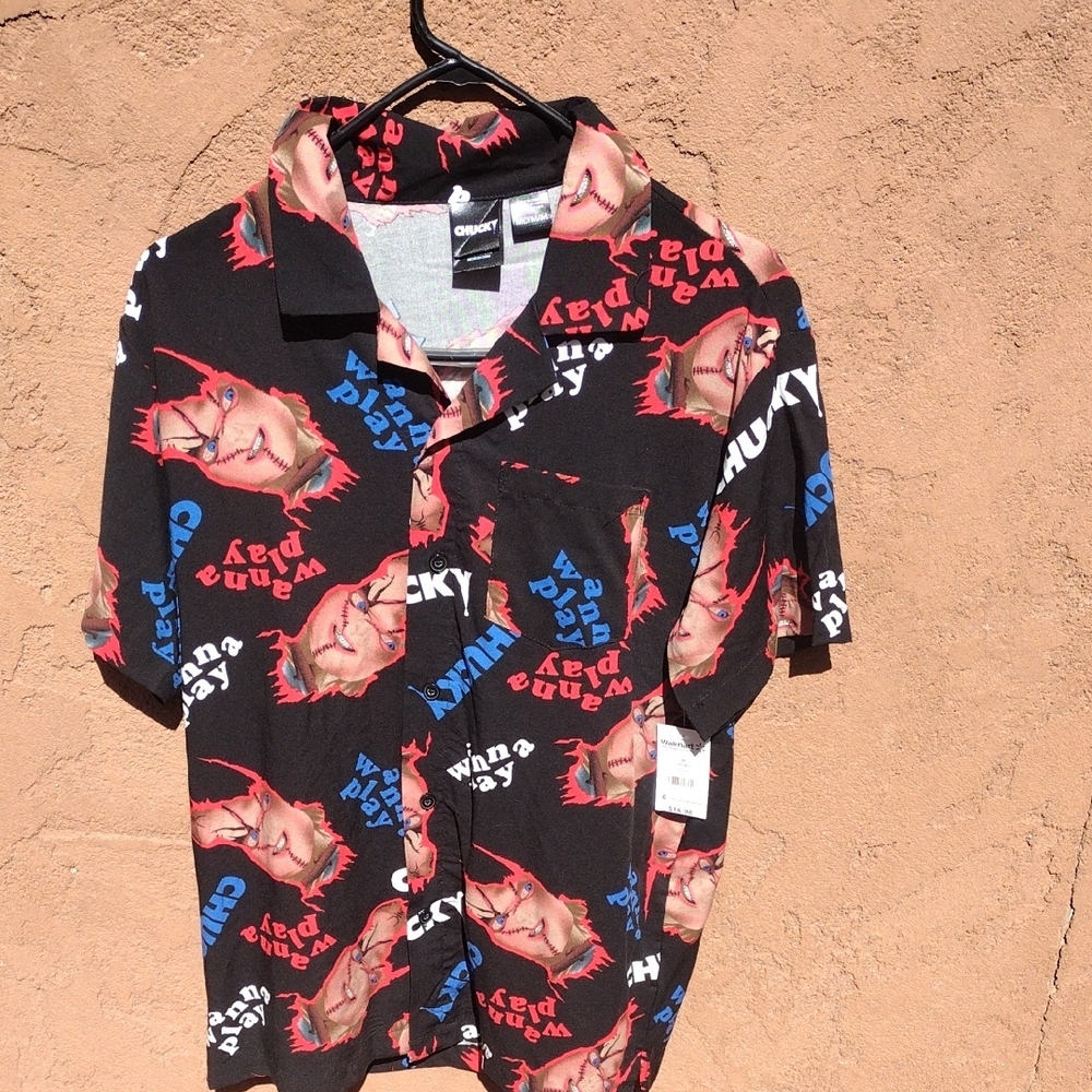 Chucky Graphic Black Button Up Shirt Medium NWT